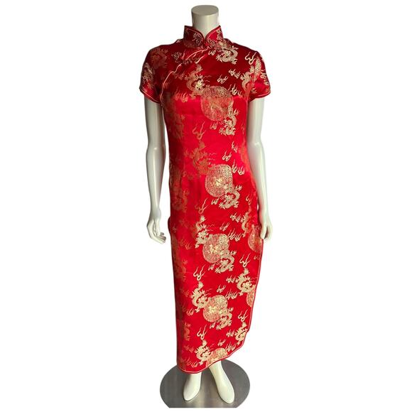 Vintage Red Golden Dragon Cheongsam Qipao Dress Size Small - Picture 12 of 16